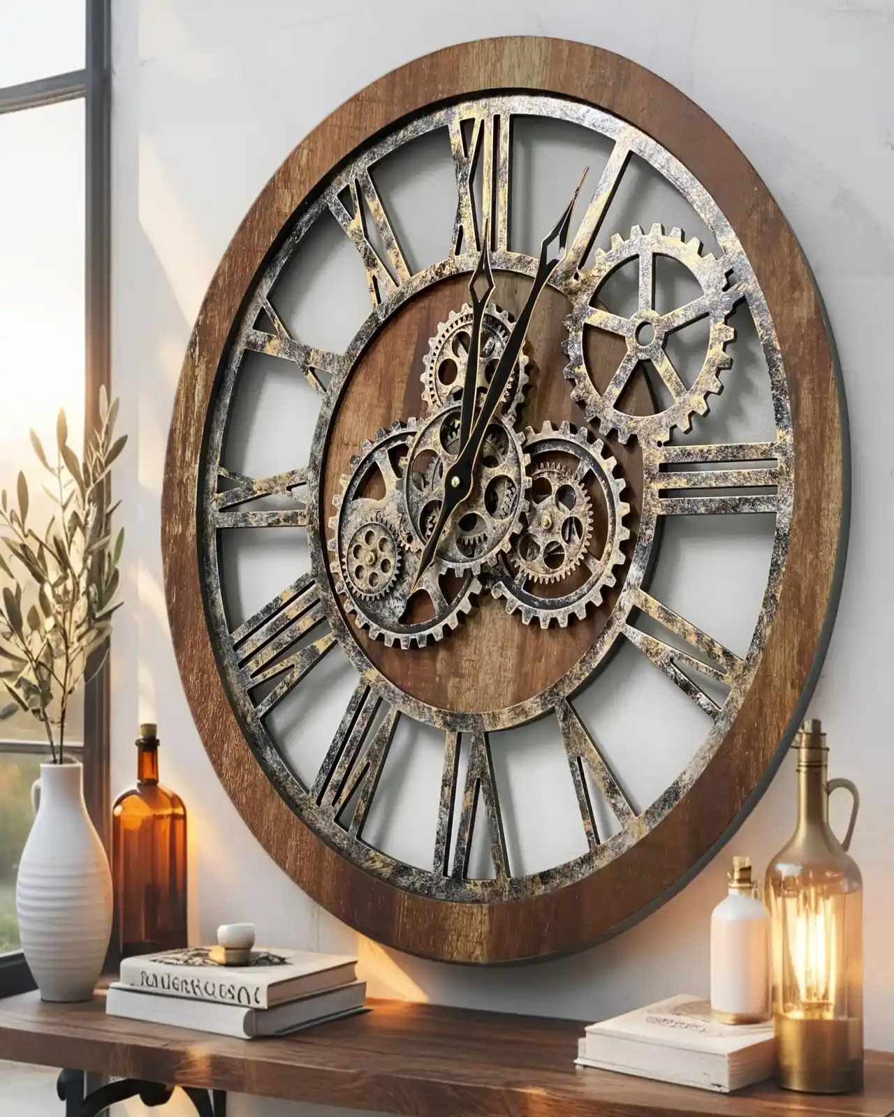 LINGWEI vintage industrial gear clock